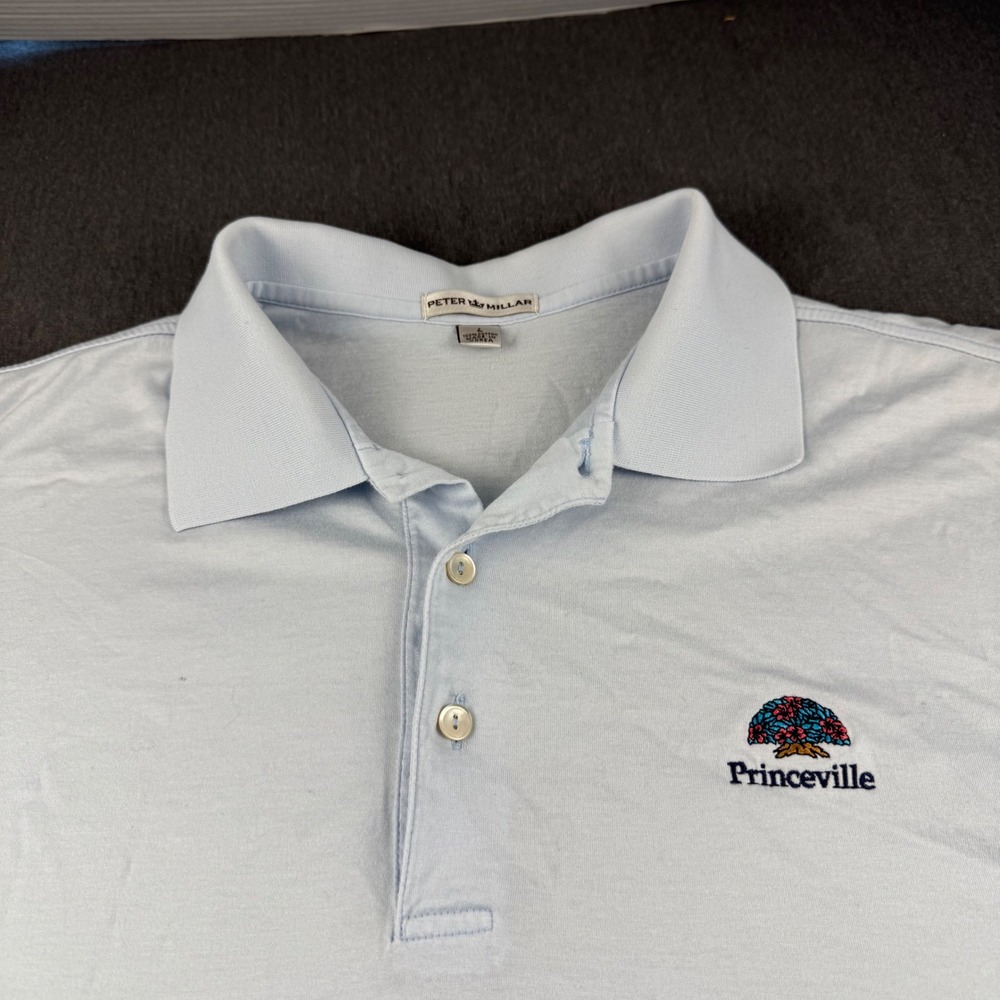 Peter Millar Mens Princeville Logo Polo Shirt Light Blue Short Sleeve Large